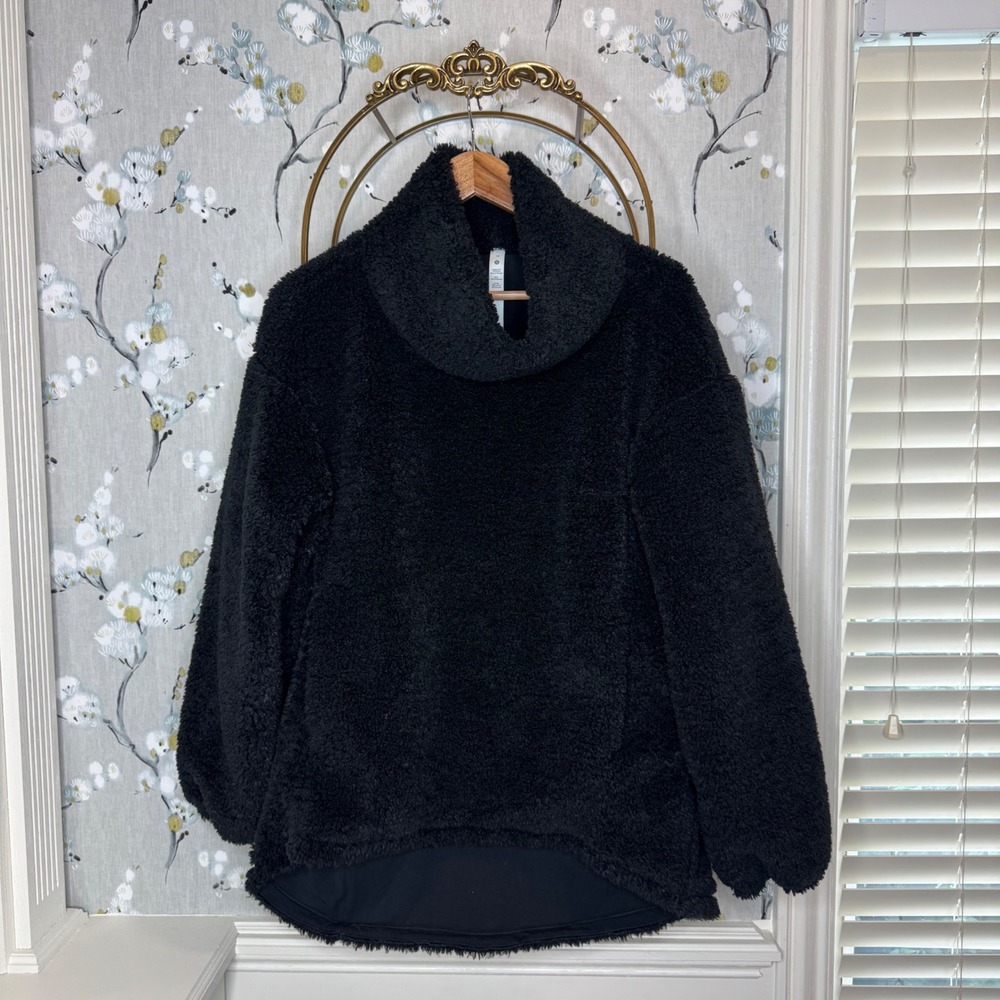 Lululemon‎ Warmth Restore Sherpa Pullover Black Cowl Neck Fleece LW3FIB5 Size 10
